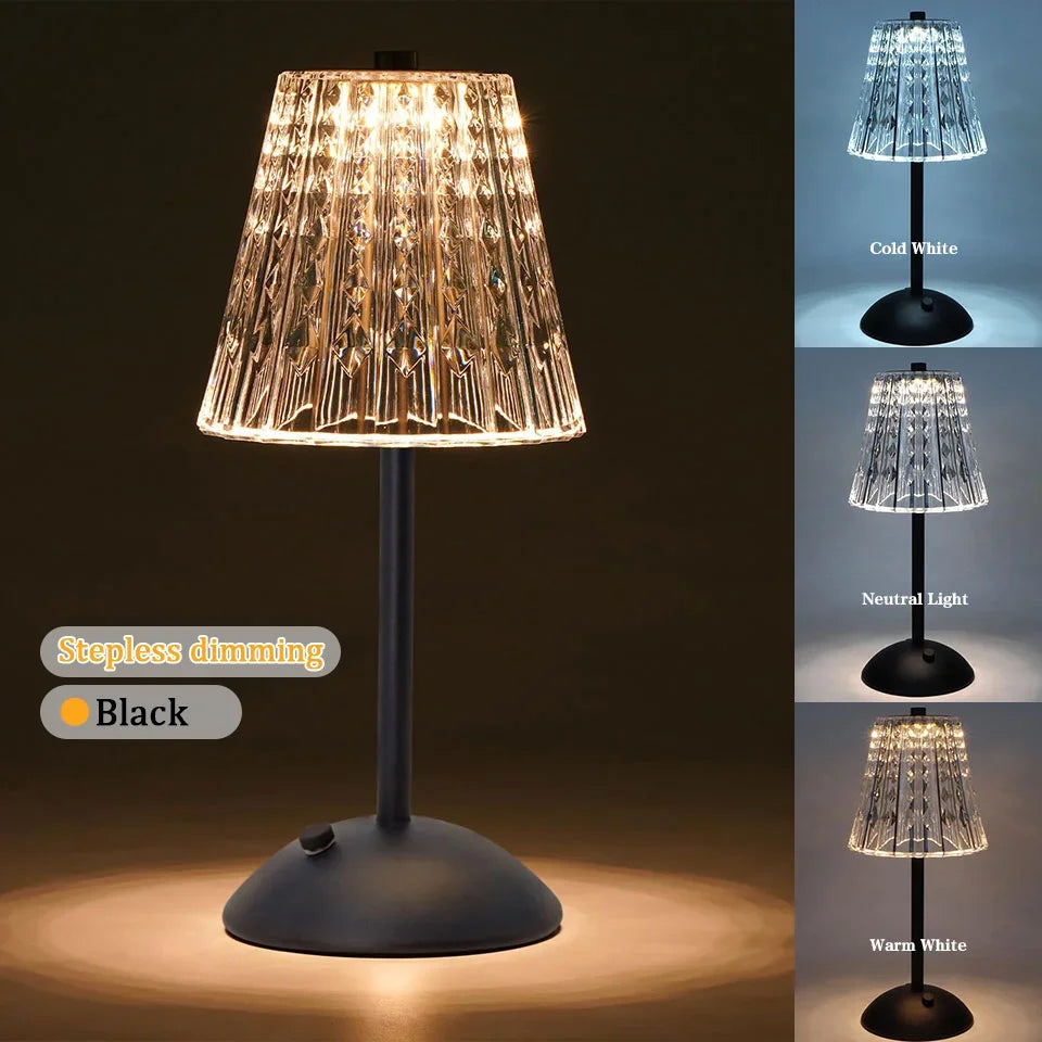 Rechargeable Crystal LED Lamp: Touch Sensor Dimming Night Light