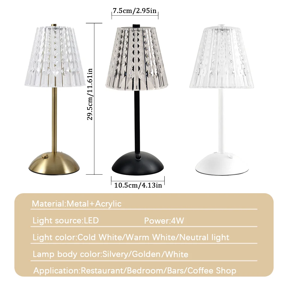 Rechargeable Crystal LED Lamp: Touch Sensor Dimming Night Light