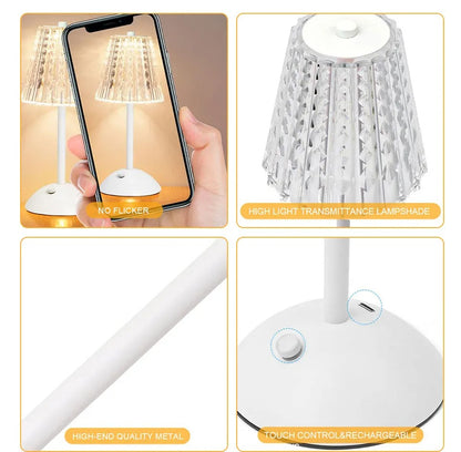 Rechargeable Crystal LED Lamp: Touch Sensor Dimming Night Light