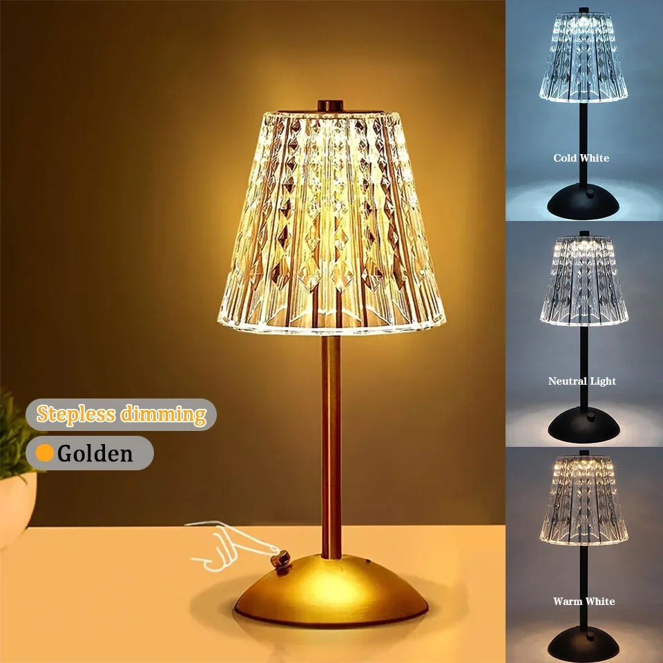 Rechargeable Crystal LED Lamp: Touch Sensor Dimming Night Light