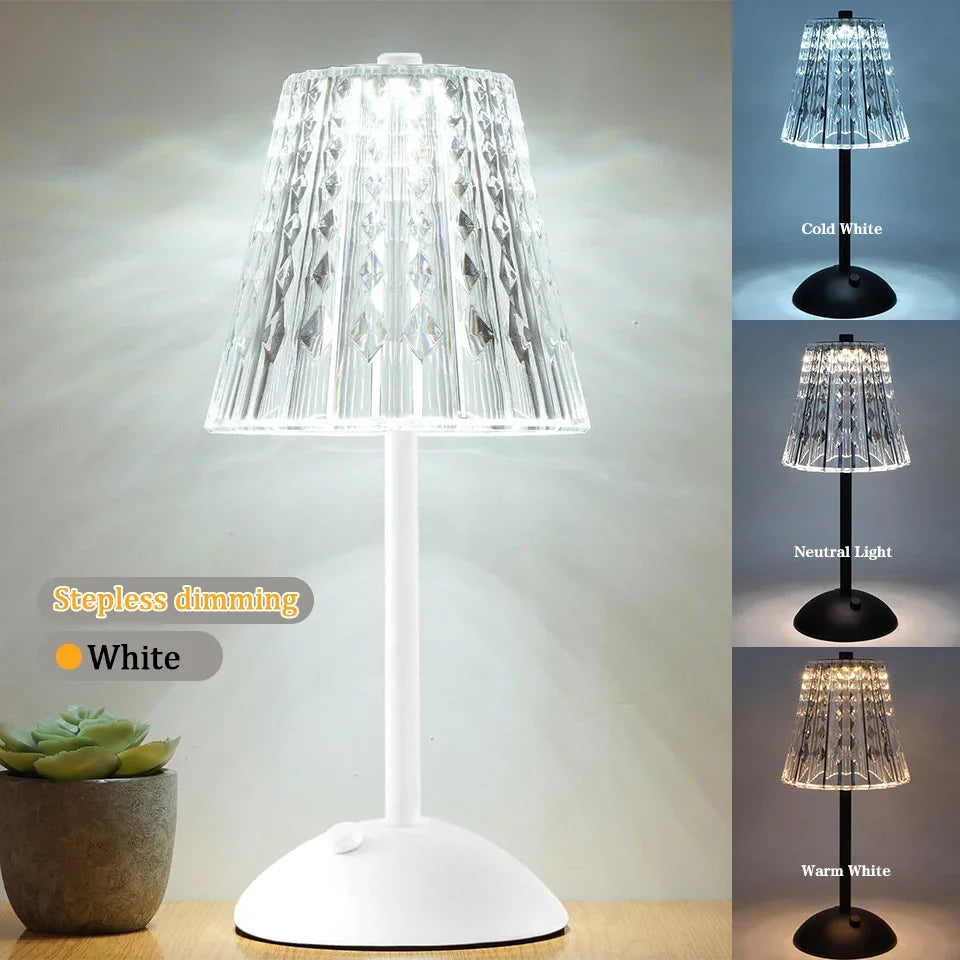 Rechargeable Crystal LED Lamp: Touch Sensor Dimming Night Light