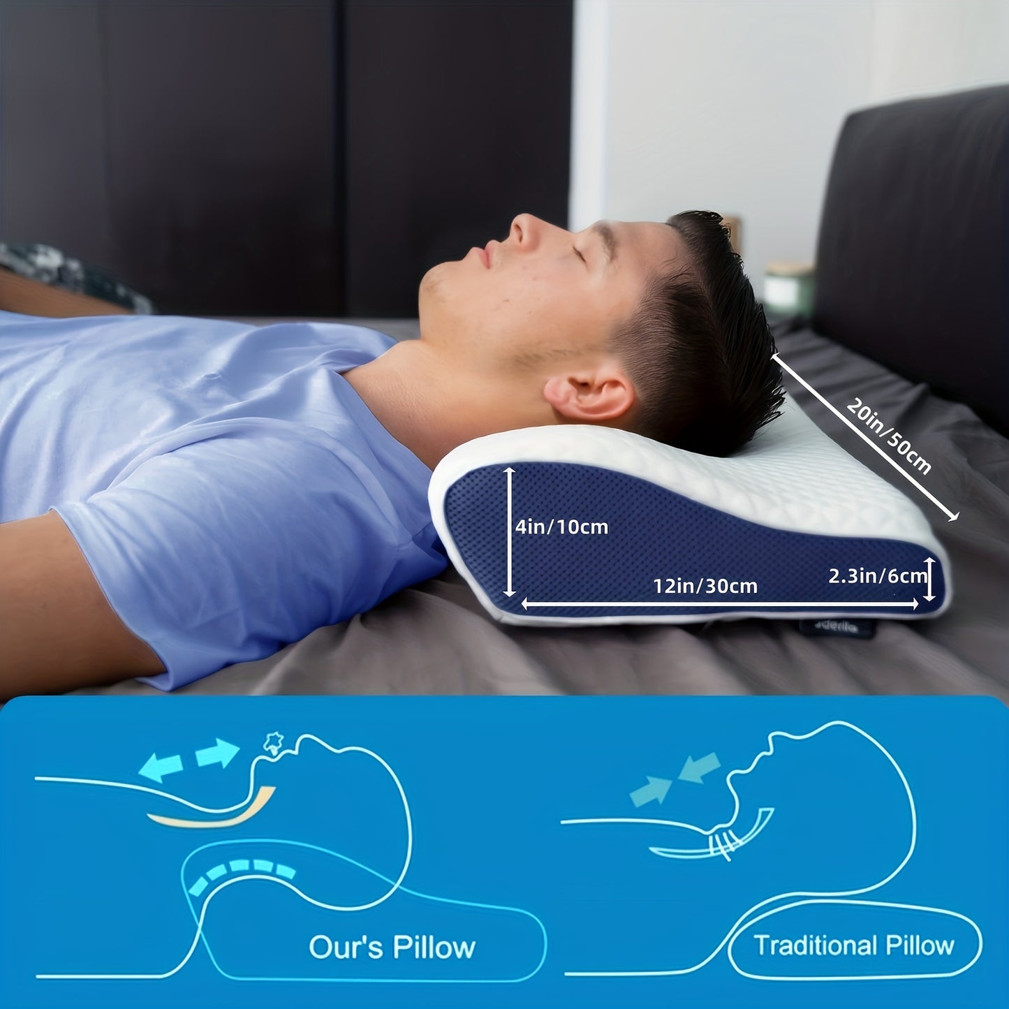 Neck Support Memory Foam Pillow - Sleep Better on Side & Back